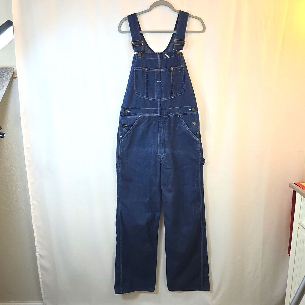Sears Roebucks Mens 36x30 L Bib Overalls Blue Cotton Denim Pockets Carpenter USA